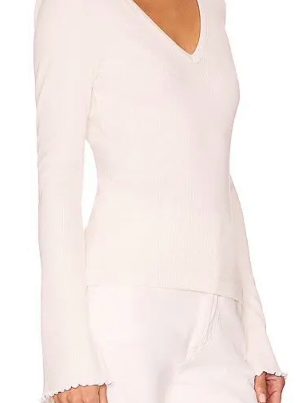 CITIZENS OF HUMANITY Ribbed Organic Cotton Ivory V Neck Long Sleeve Tee M - Picture 2 of 16